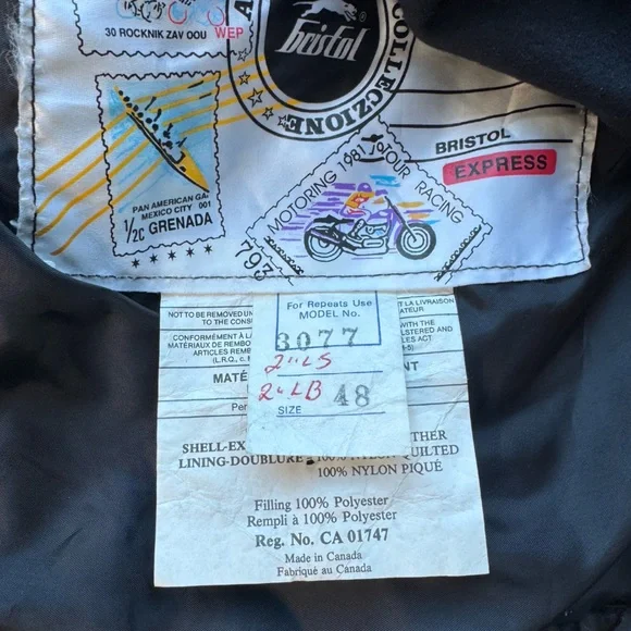 Bristol Black Leather Motorcycle Jacket Biker Style Men's size 48 - Picture 11 of 14